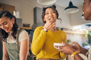 Woman eating with veneers